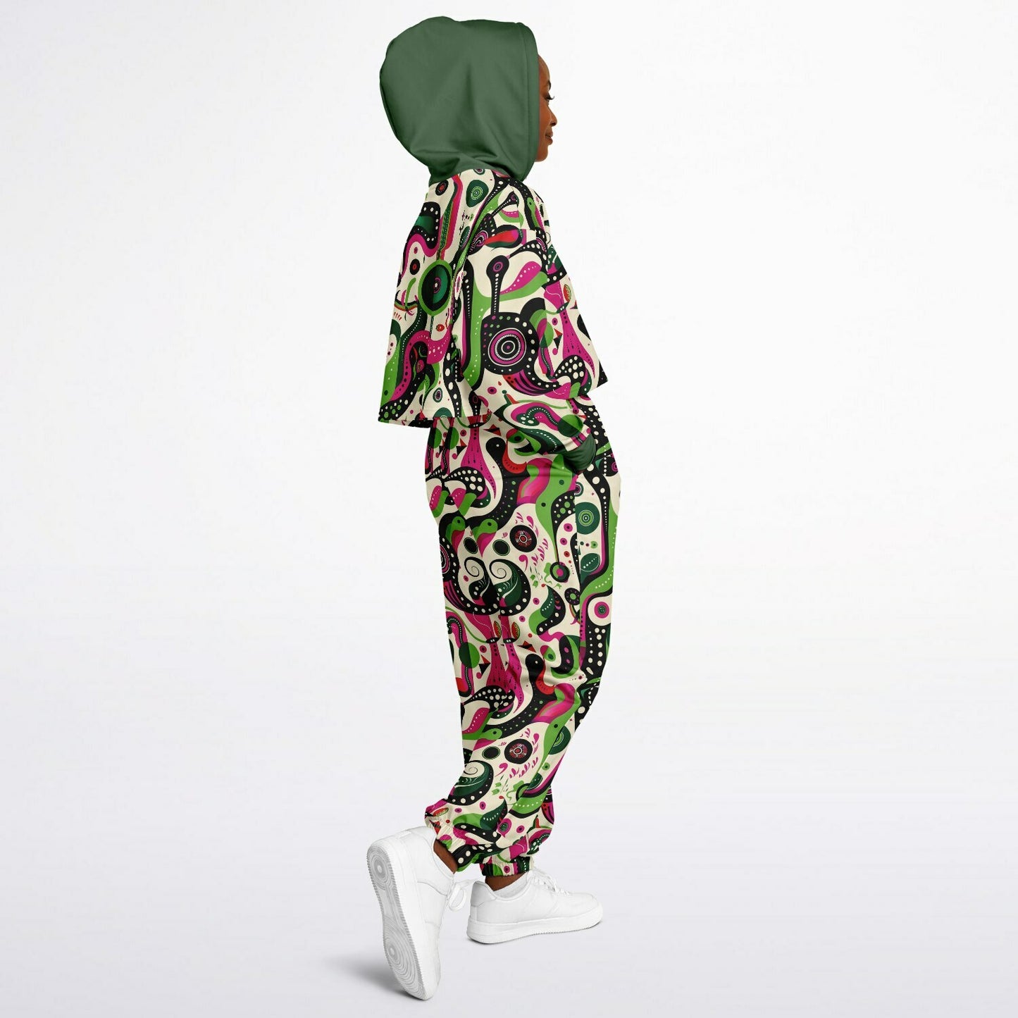 Women's Psychedelic Pop Art Fashion Dance Hoodie & Sweatpants Set, Bold Abstract Design