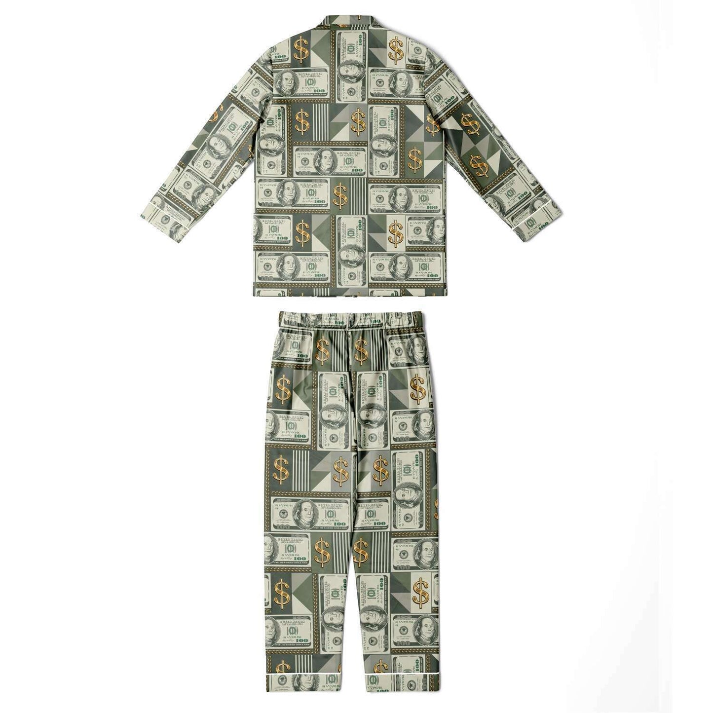 Money Manifestation Satin Luxury Pajamas for Men, Plus Size Money Print Mens Loungewear