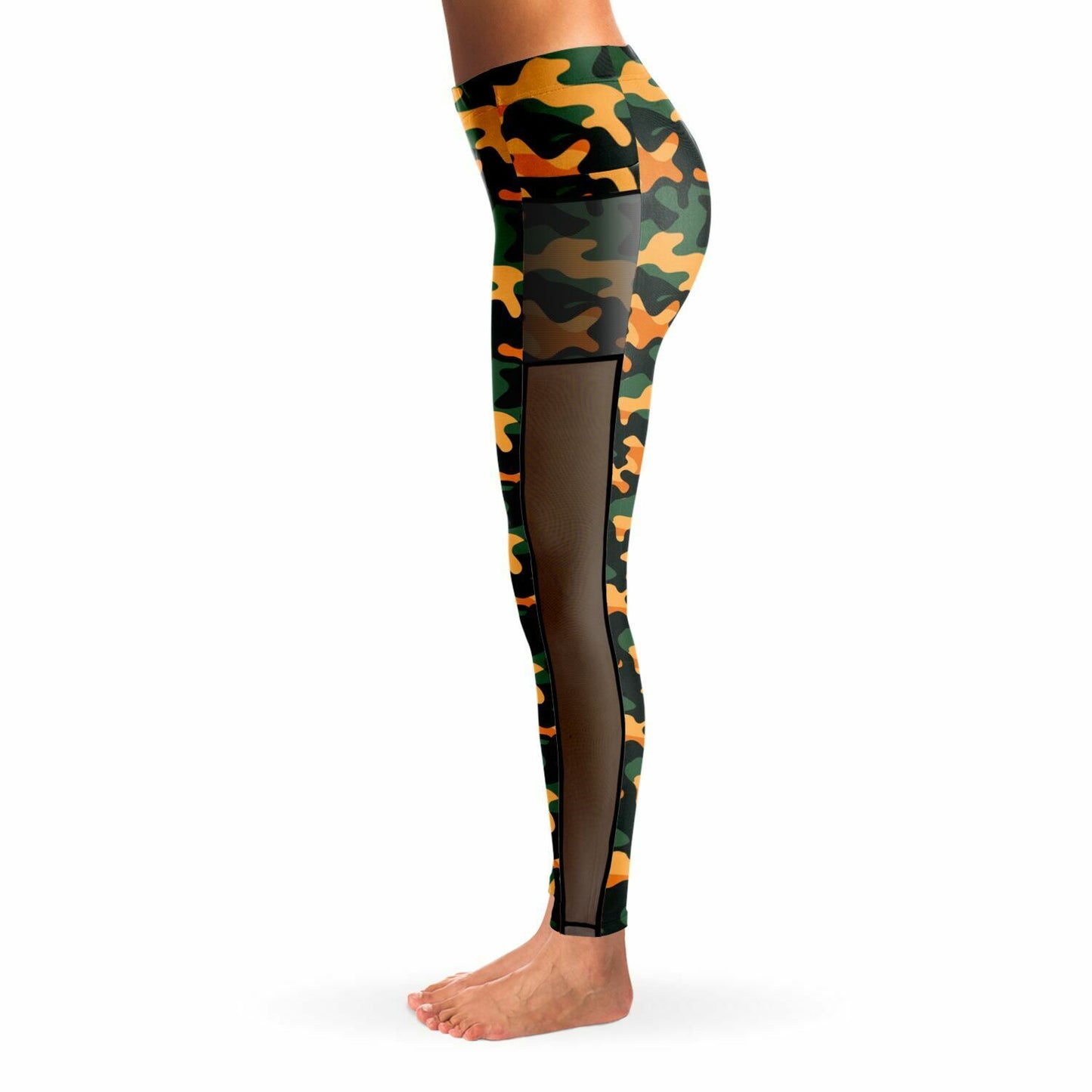 Urban Jungle Camo Women's Mesh Pocket Leggings - Trendy Orange and Green Workout Gear