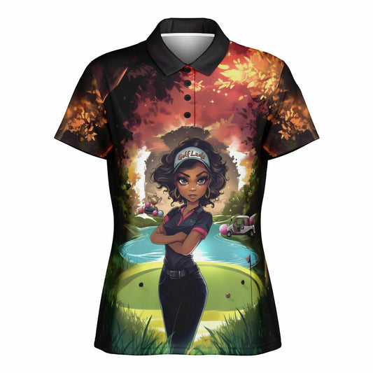 Elegant Black Women Golfers Polo Shirt, Breathable, Moisture-Wicking Athletic Tee