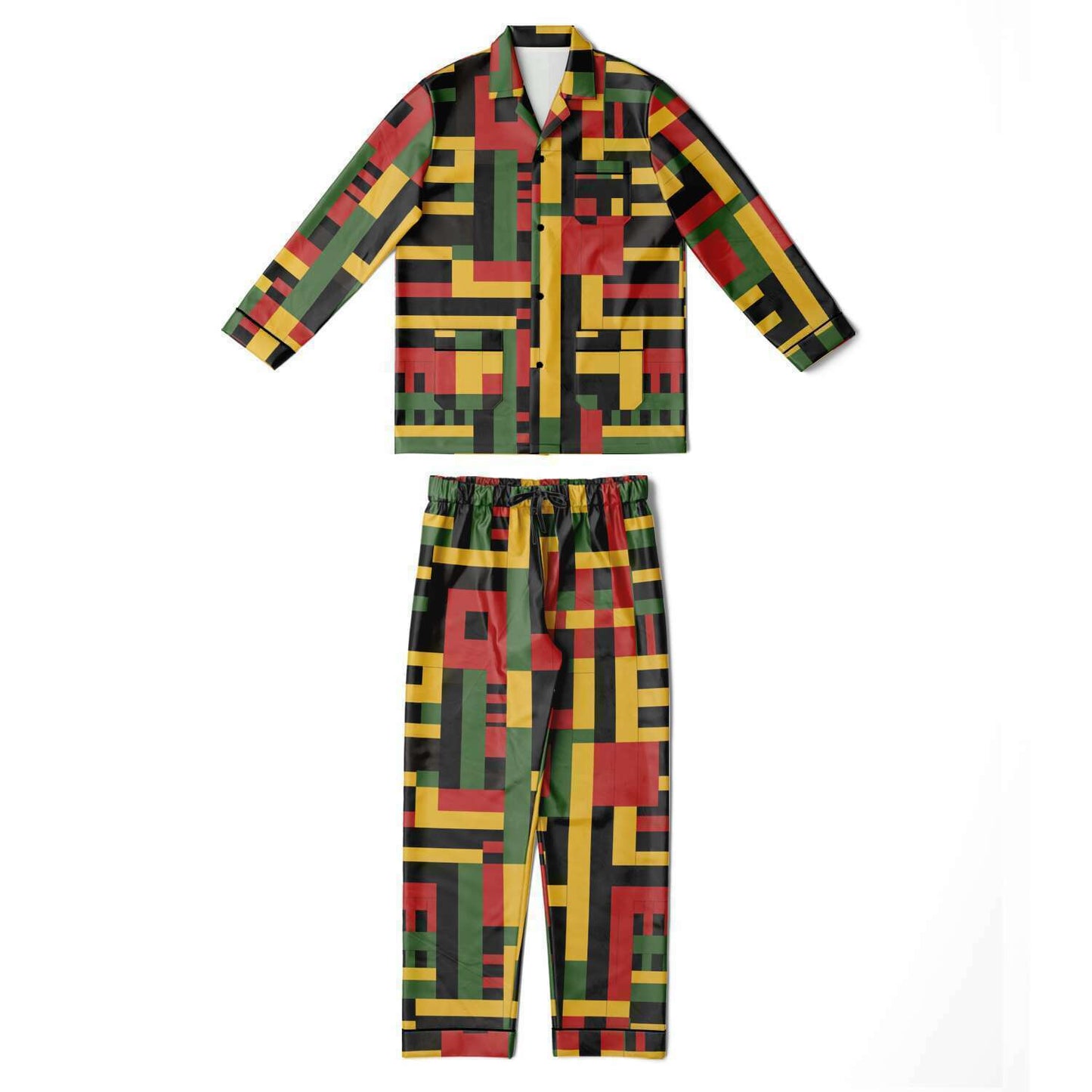 Men's African Kente Cloth Print Satin Pajama Set - Luxurious & Comfortable Nightwear