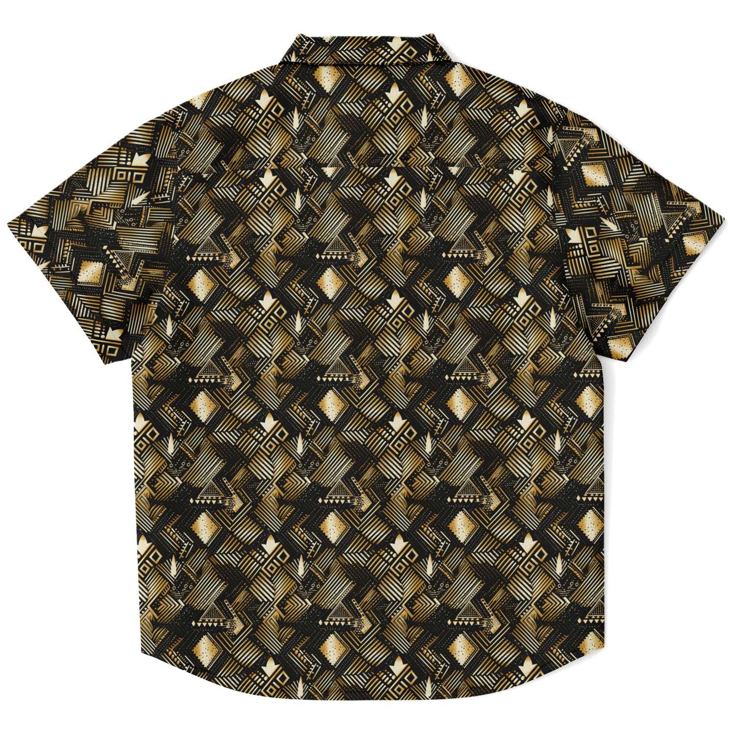 Gold & Black African Print Mud Cloth Short Sleeve Button Down Shirt | Youth Ethnic Print Button Down Shirt - Ships Free