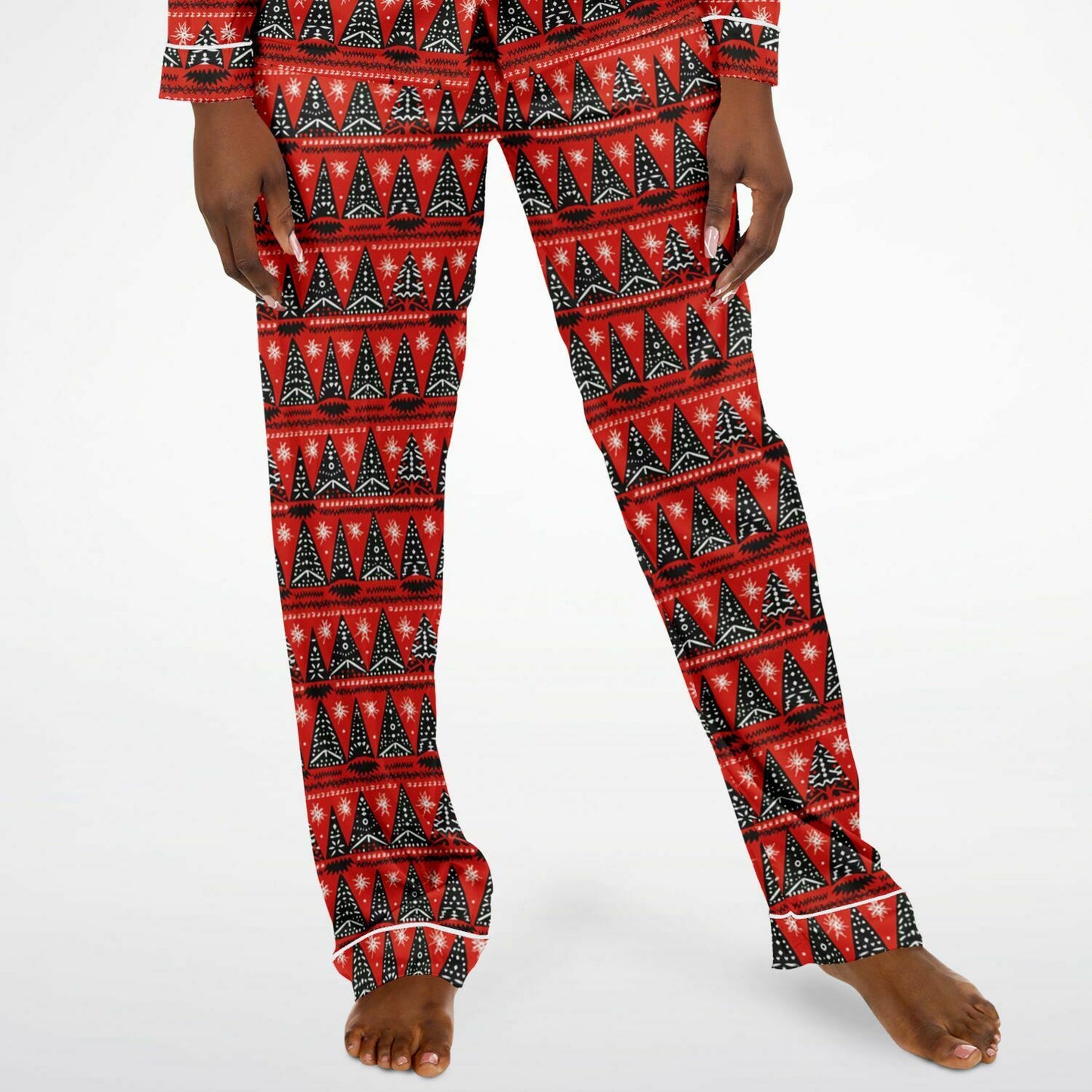 Women's African Print Christmas Tree Satin Pajama Set | African Print Luxury Sleepwear | Holiday Women's Pajama Set - Ships Free