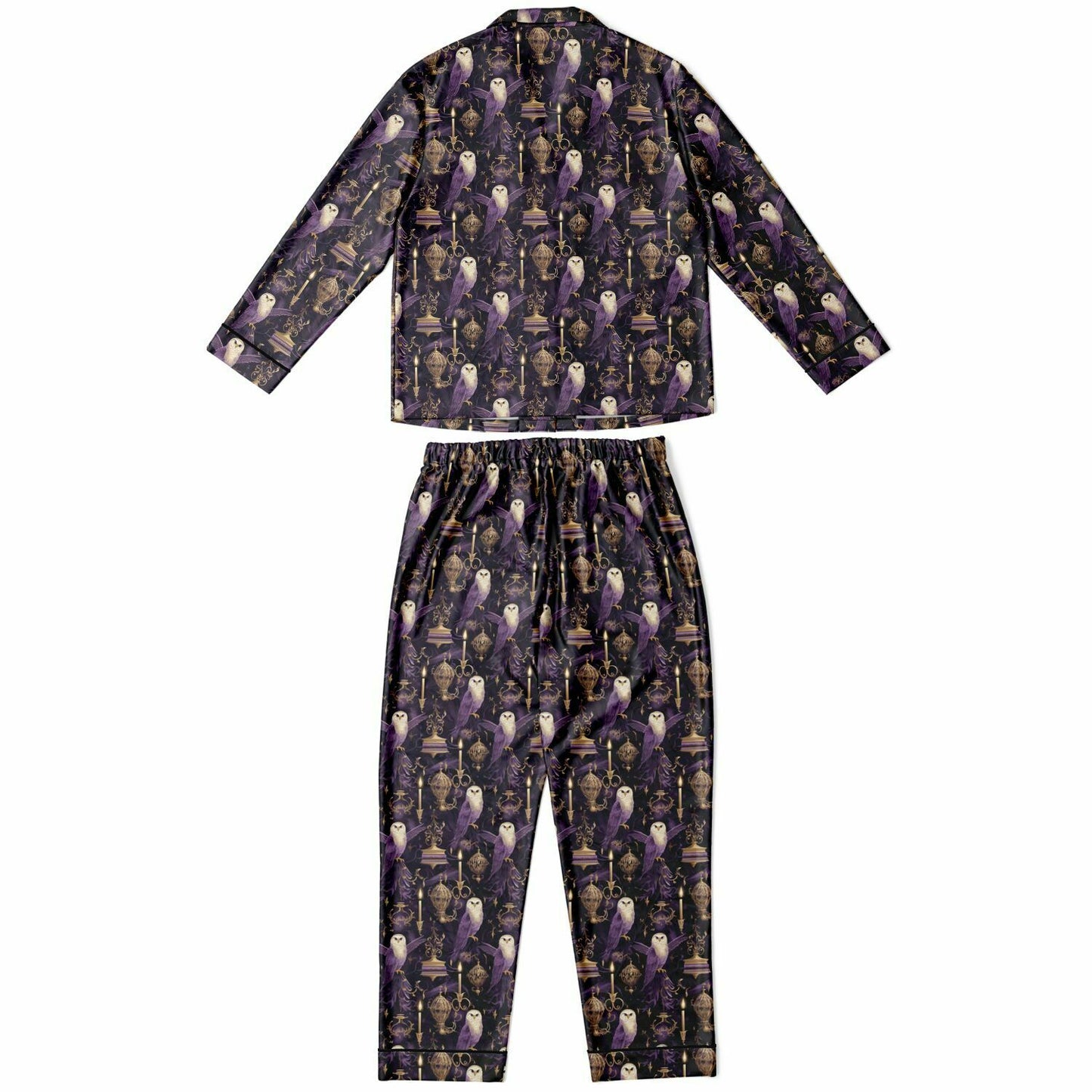 Potterhead Magical World Purple Satin Women's Luxury Pajamas |  Wands, Owls, Magical Symbols Luxury Plus Size Loungewear