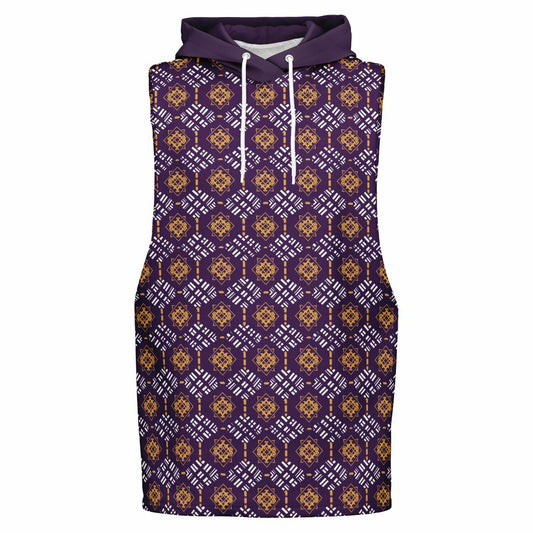 Omega Psi Phi Colors African Print Athletic Drop Armhole Hoodie, Men's Purple & Gold Athletic Ethnic  Print Workout Pull Over Gear