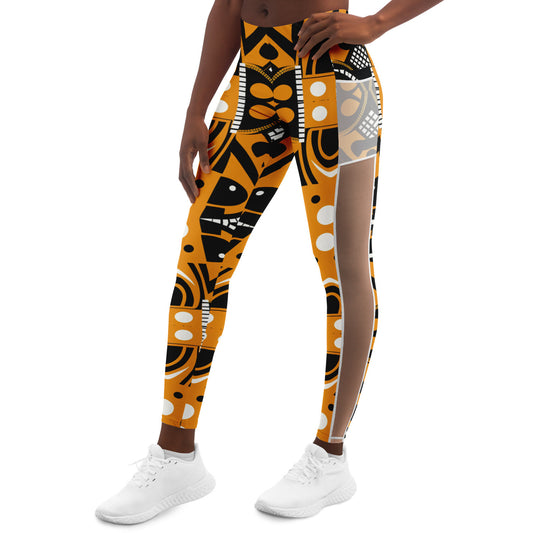 African Print Mesh Pocket Leggings, African Print Athleisure