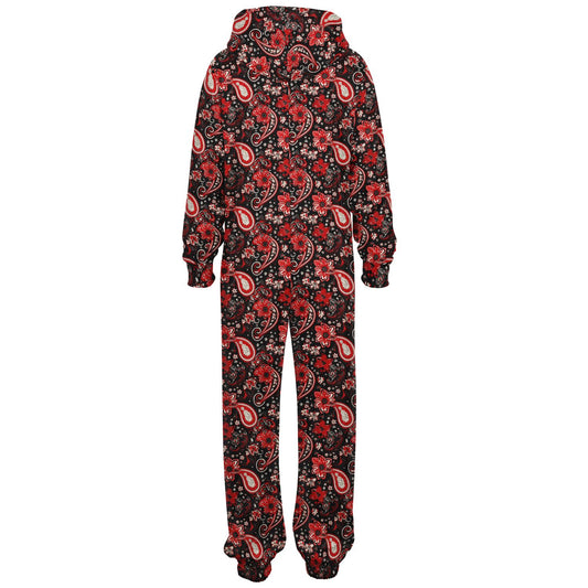 Red Paisley Pattern Jumpsuit | Vintage Red Paisley Unisex Pajamas | Plus Size Loungewear | Big & Tall Loungewear