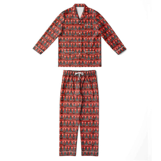 Men's African Print Christmas Tree Satin Pajama Set | African Print Luxury Sleepwear |  Holiday Men's Pajama Set - Ships Free