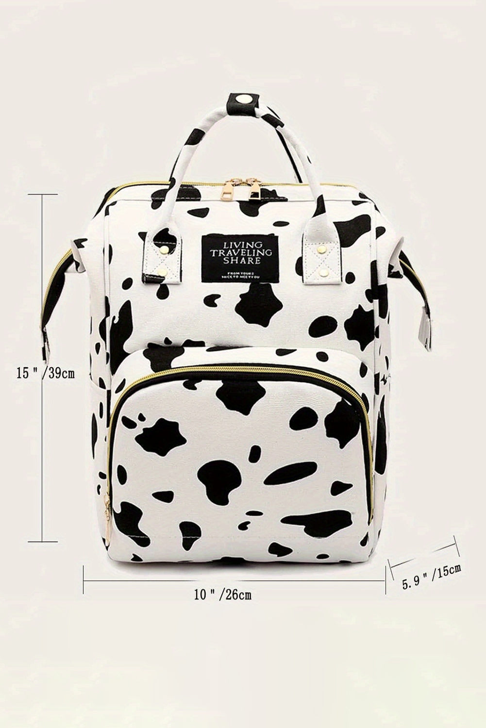 White Cow Spot Print Canvas Backpack - Durable, Multi-Pocket, and Versatile Design