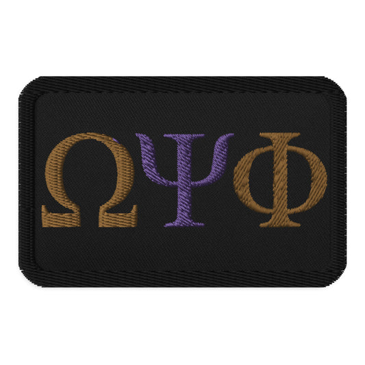 Omega Psi Phi Embroidered Patch - 3” Iron-On, Sew-On, Purple & Gold Greek Letter Patch