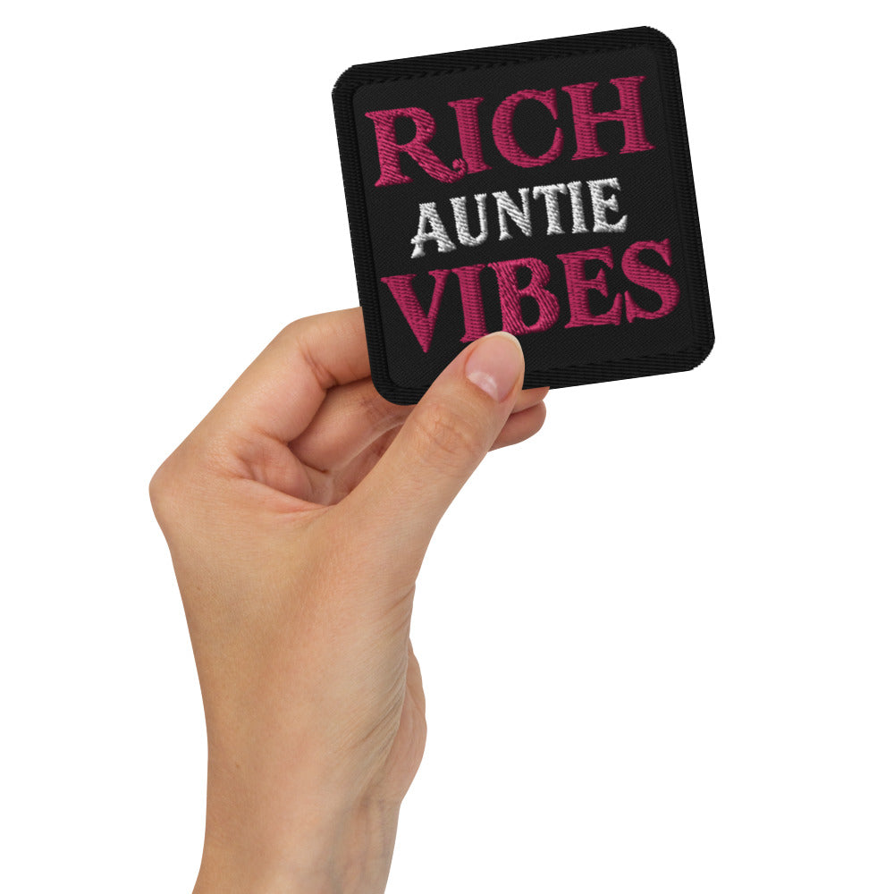 Rich Auntie Vibes Embroidered Patch – Stylish Iron-On/Sew-On Accessory for Jackets, Bags, Hats"