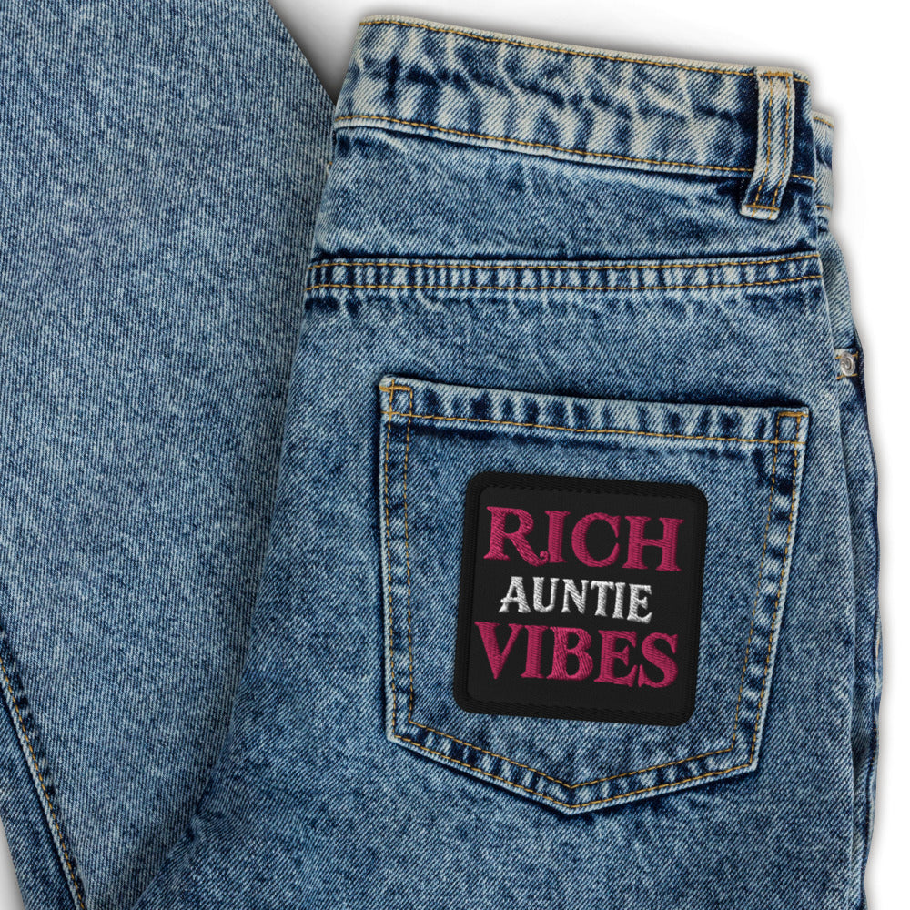 Rich Auntie Vibes Embroidered Patch – Stylish Iron-On/Sew-On Accessory for Jackets, Bags, Hats"