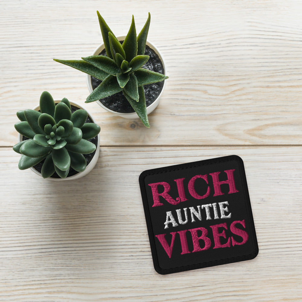 Rich Auntie Vibes Embroidered Patch – Stylish Iron-On/Sew-On Accessory for Jackets, Bags, Hats"