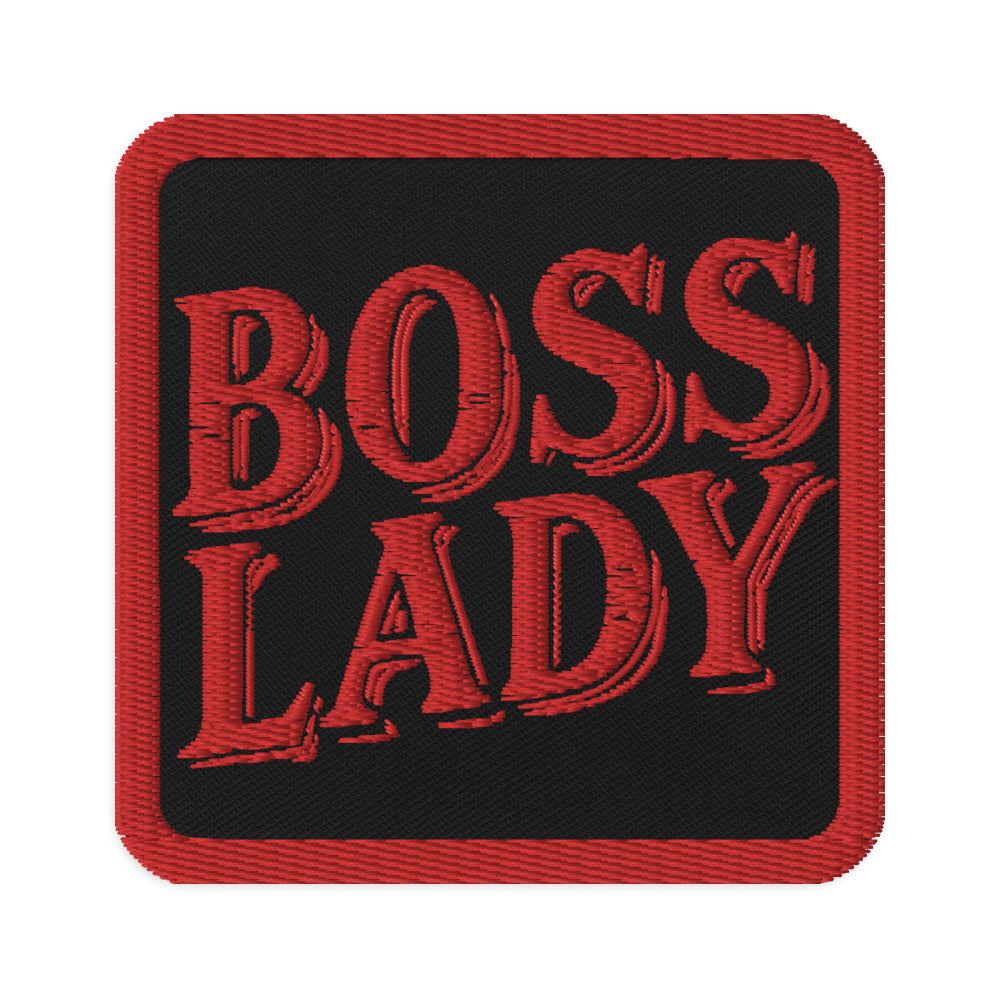 Boss Lady Embroidered Patch - Black Twill Fabric, Red Bold Letters