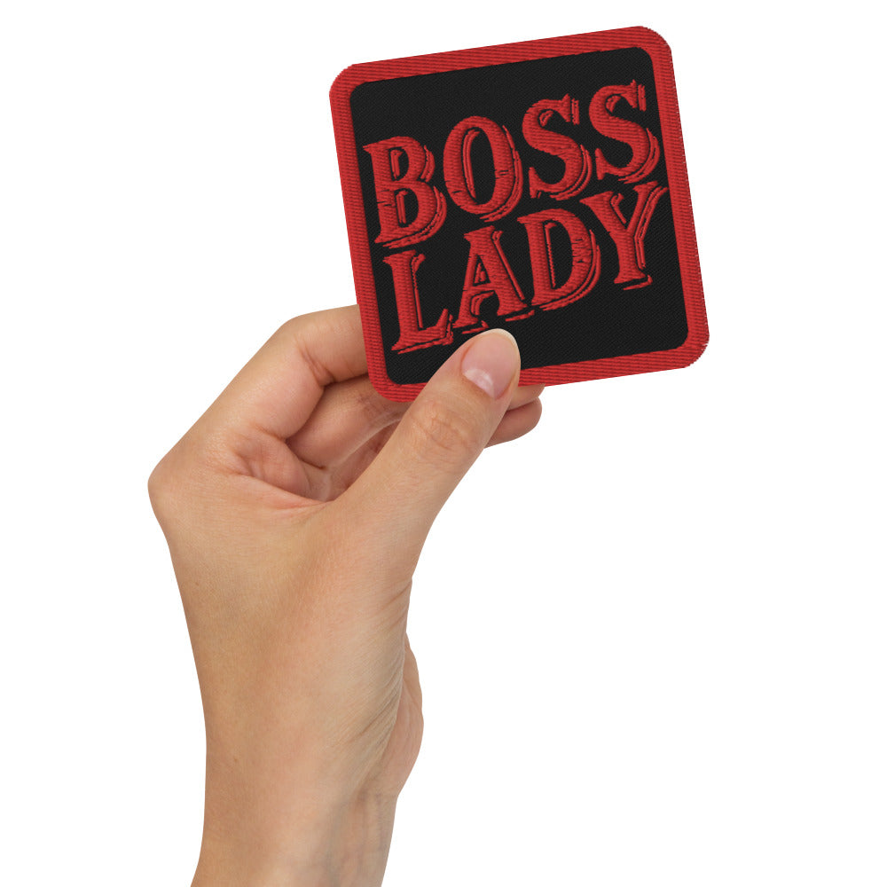 Boss Lady Embroidered Patch - Black Twill Fabric, Red Bold Letters