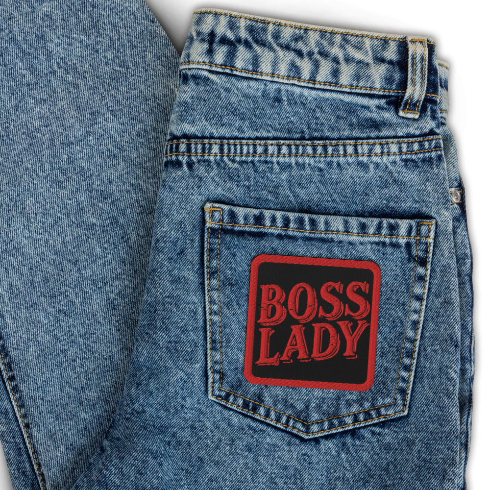 Boss Lady Embroidered Patch - Black Twill Fabric, Red Bold Letters