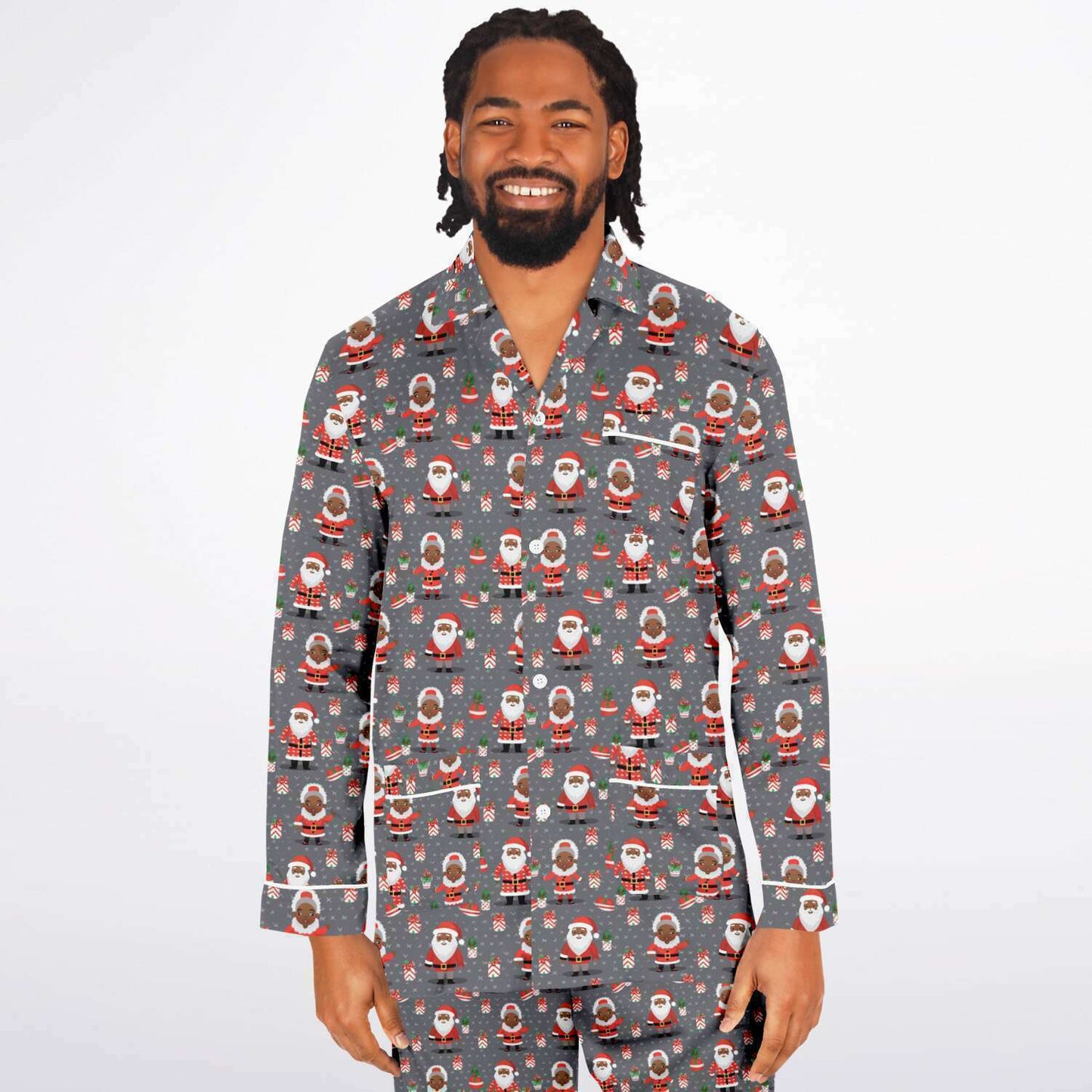 Black Santa & Mrs Claus Mens Big and Tall Satin Pajama Set | Christmas Couples Pajama Set | Black Culture Christmas Pajamas - Free Shipping