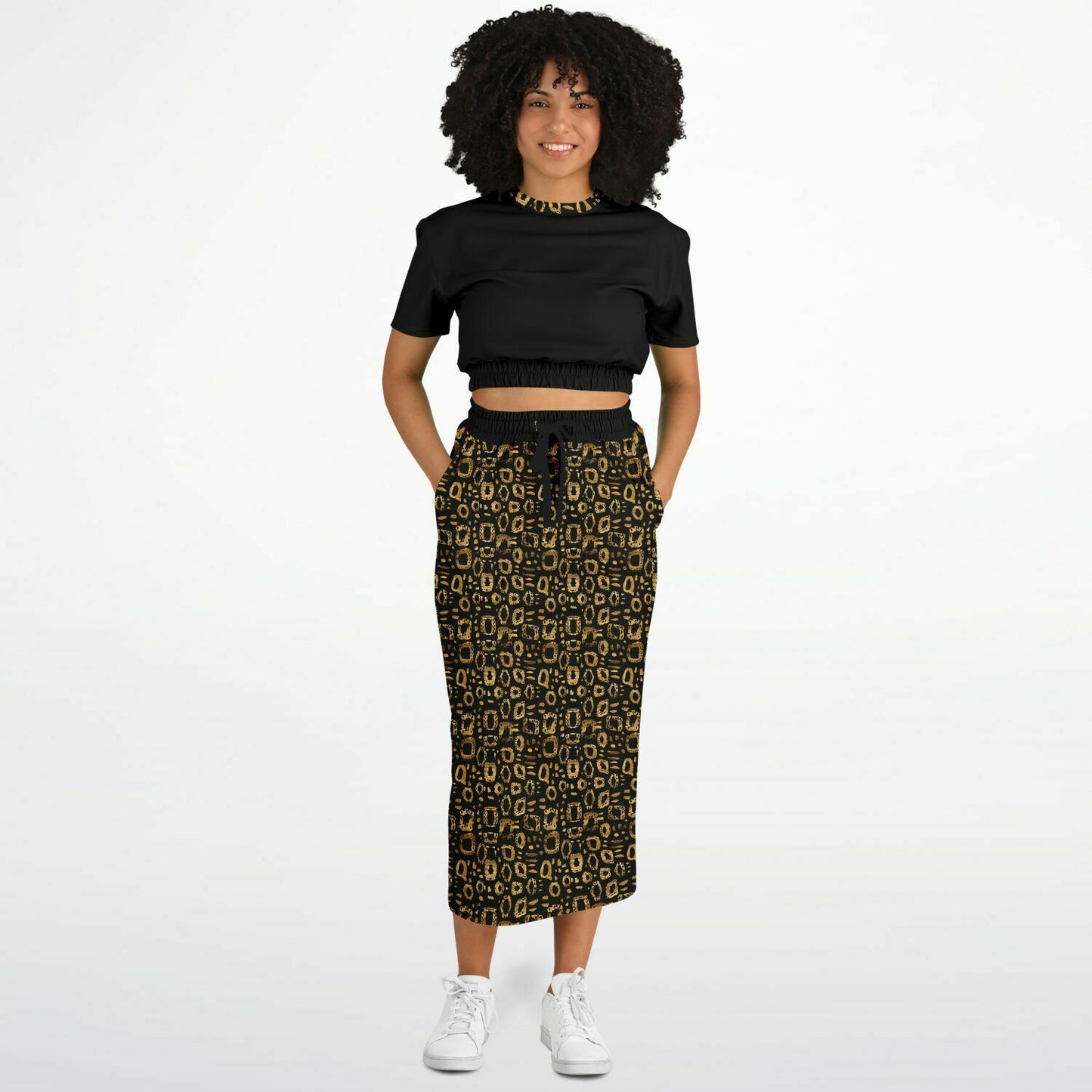 Leopard Print Cropped Sweatshirt and Pocket Skirt Set