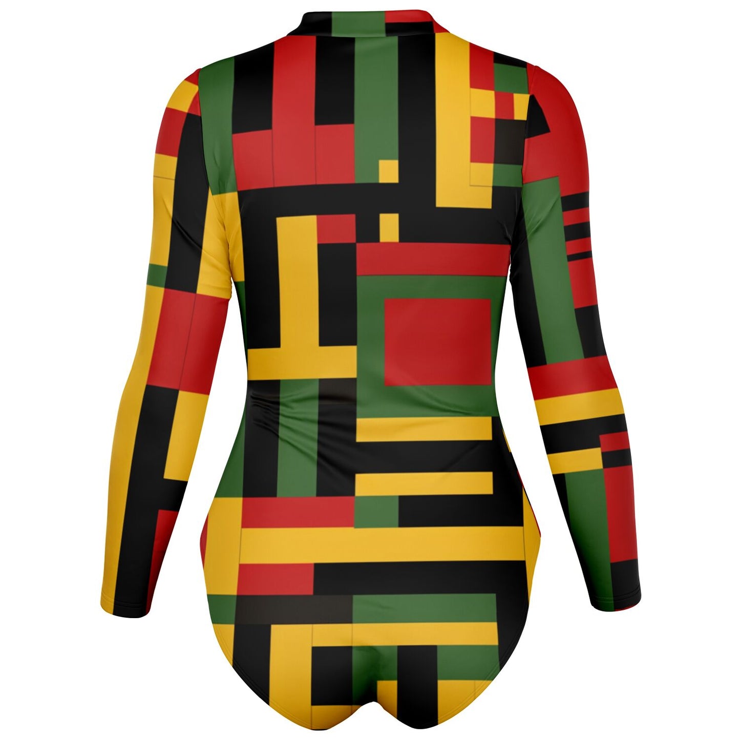 African Kente Print Women's Long Sleeve Bodysuit , African Wax Print Women's Fashion