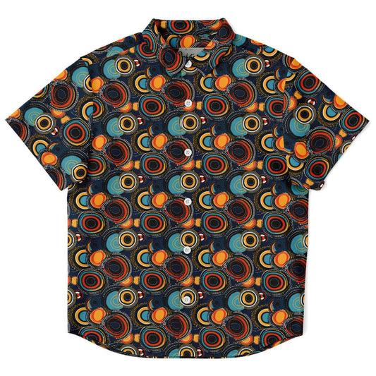 Kids African Print Abstract Aboriginal Circles & Dots Short Sleeve Button Down Shirt