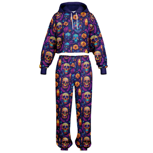 Women's Halloween Neon Pop Art Day of the Dead Jogger Set, Afrocentric Fashion