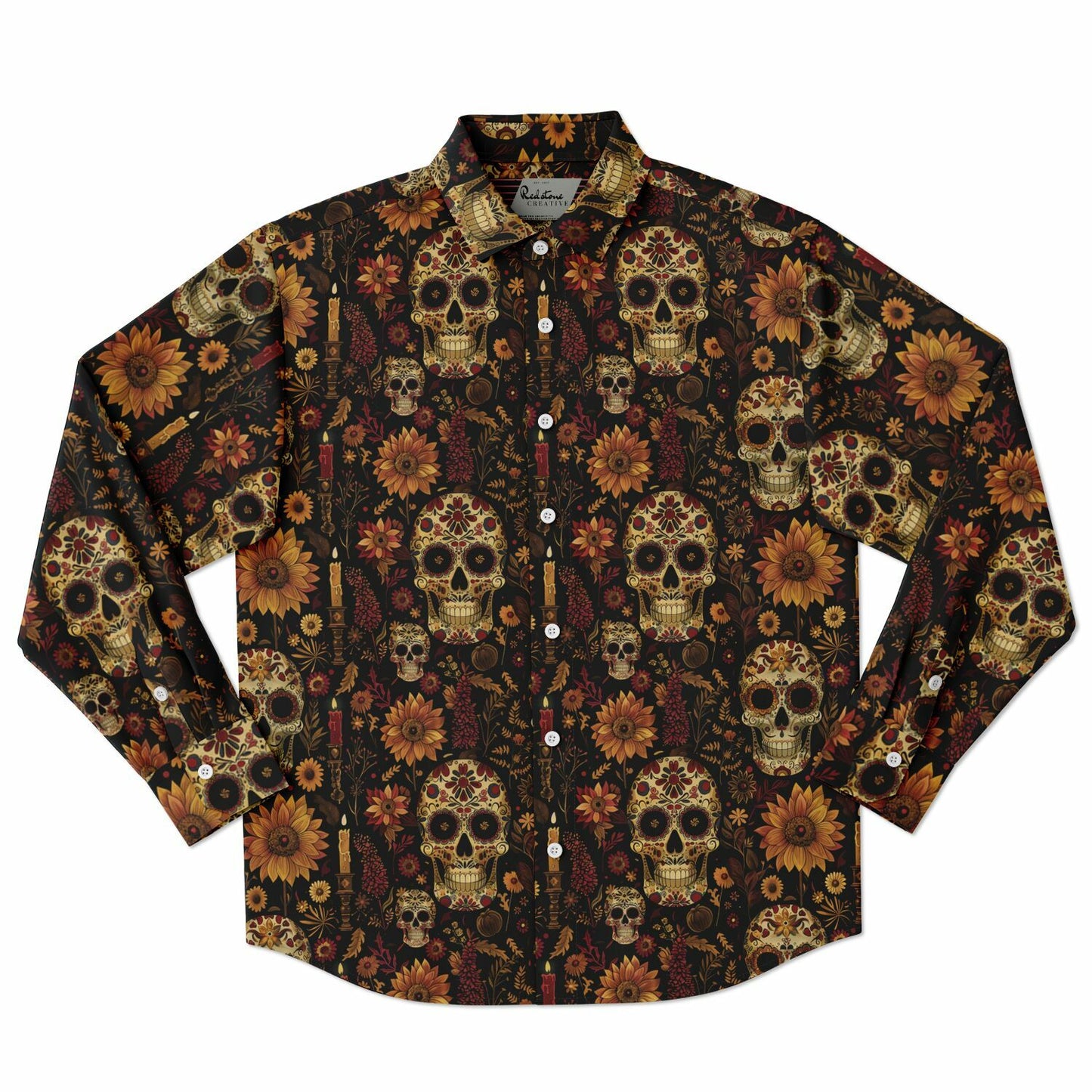 Men's Day of the Dead Long Sleeve Shirt, Afrocentric Skull Design Apparel