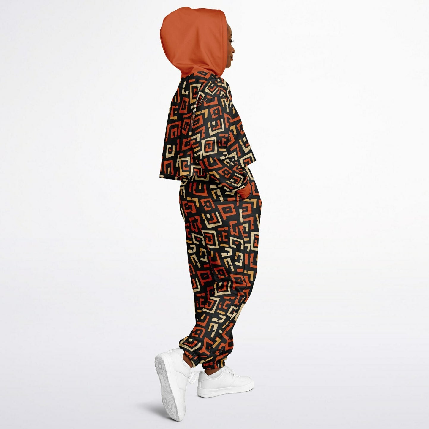 Women's Urban Streetwear African Print Hoodie & Jogger Set, Bold Fall Color Themed Sweatsuit