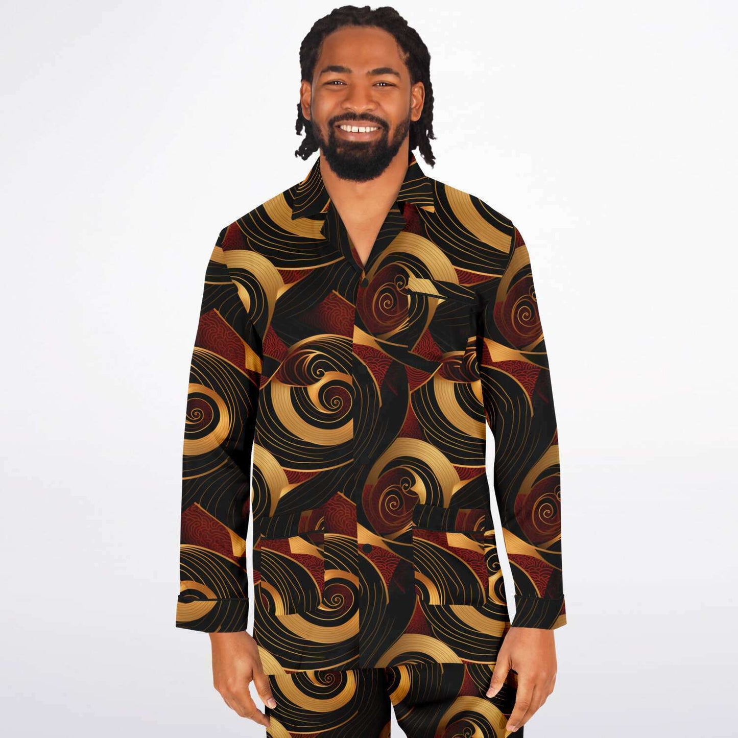 Crimson & Gold Mens African Ankara Print Satin Pajama Set