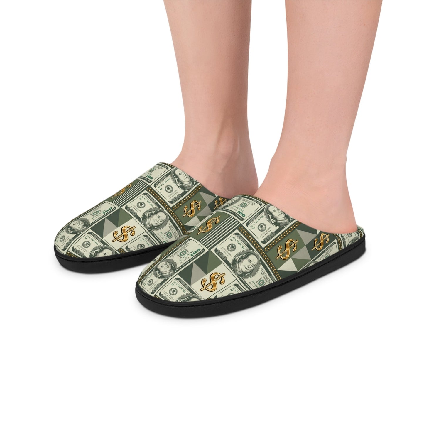 Money Print Mens House Slippers, Anti Skid Mens Money Manifestation House Shoes