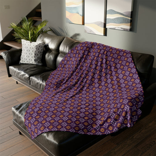 Omega Psi Phi Inspired Throw Blanket - Purple & Gold African Mud Cloth Print, Soft Fleece in 3 Sizes for Couch & Bed