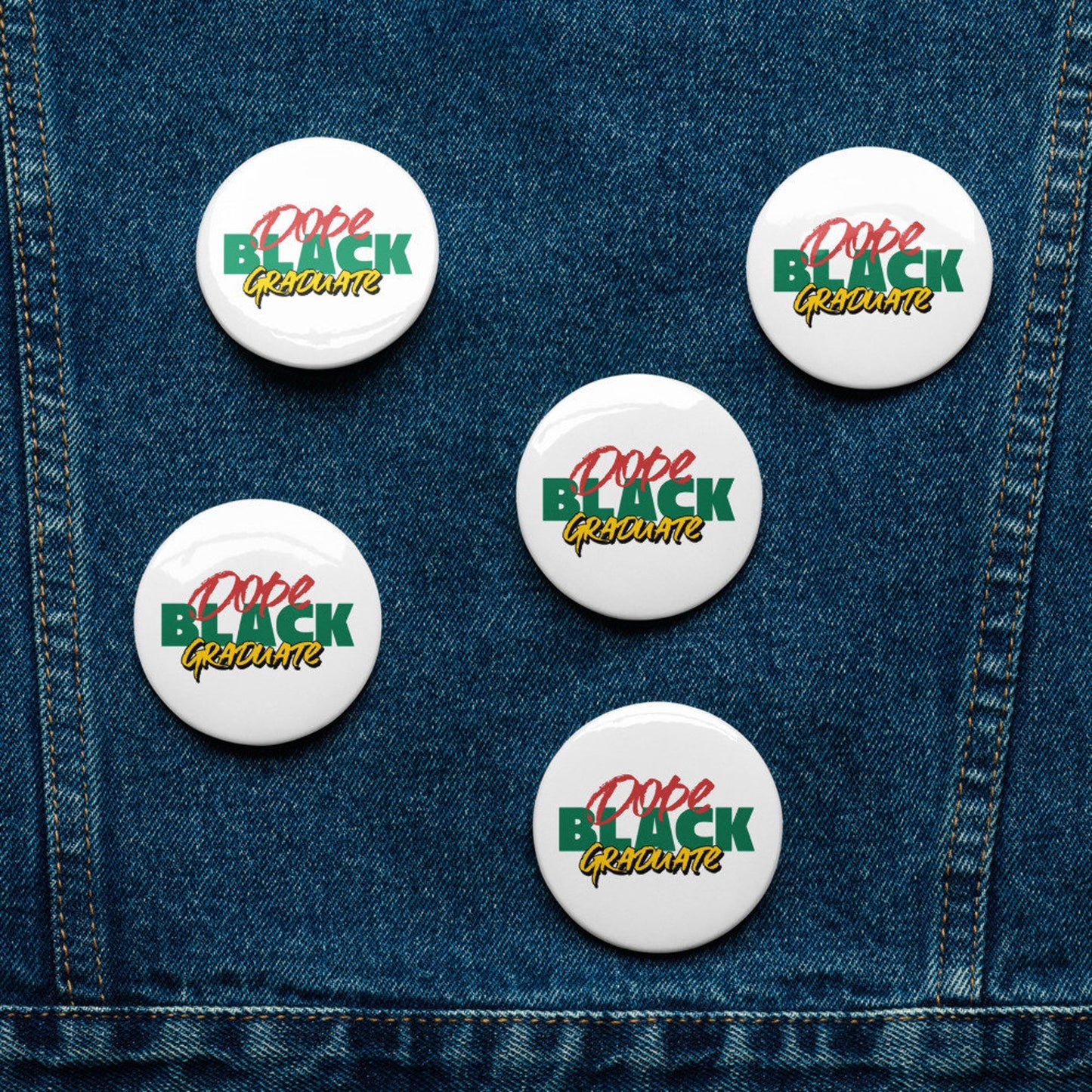 Dope Black Graduate Pin Button Set, Cap & Gown Graduation Decor, Class of 2024 Graduation Party Favors