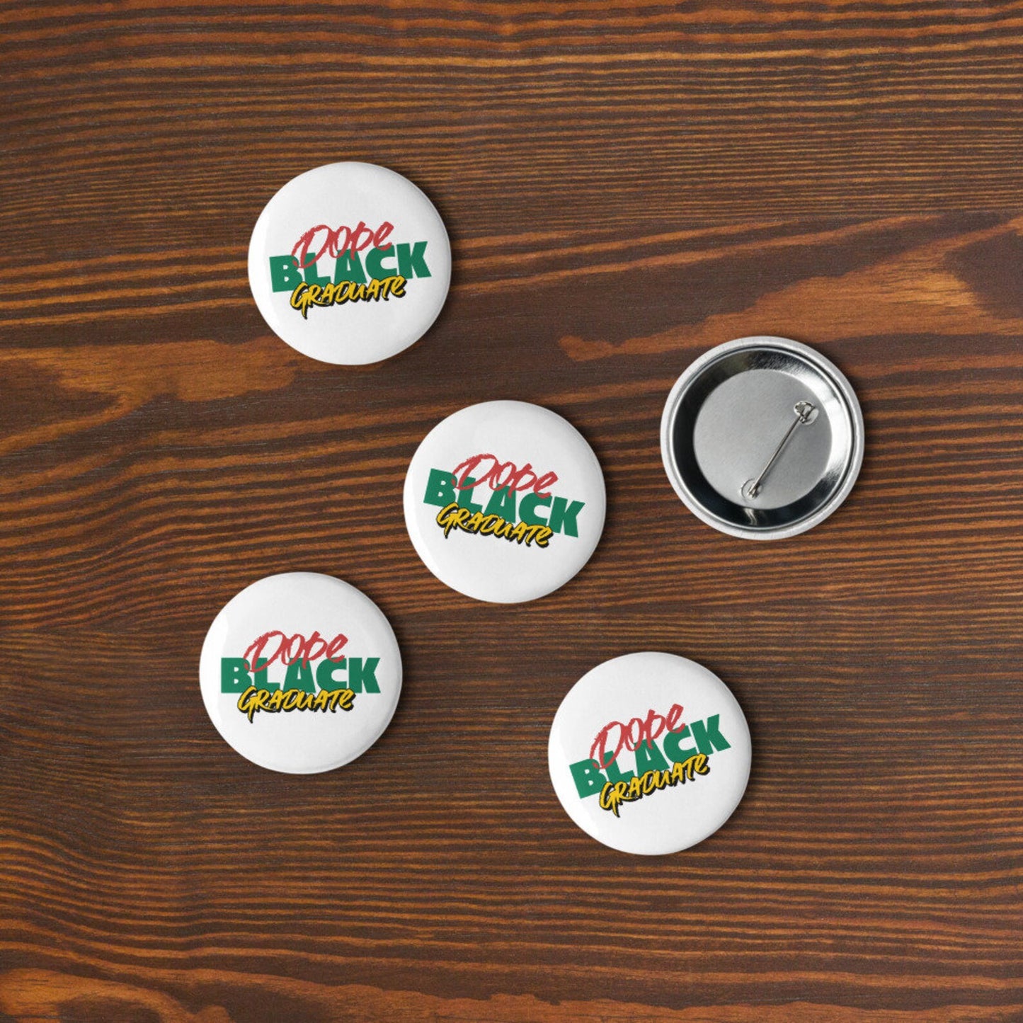 Dope Black Graduate Pin Button Set, Cap & Gown Graduation Decor, Class of 2024 Graduation Party Favors