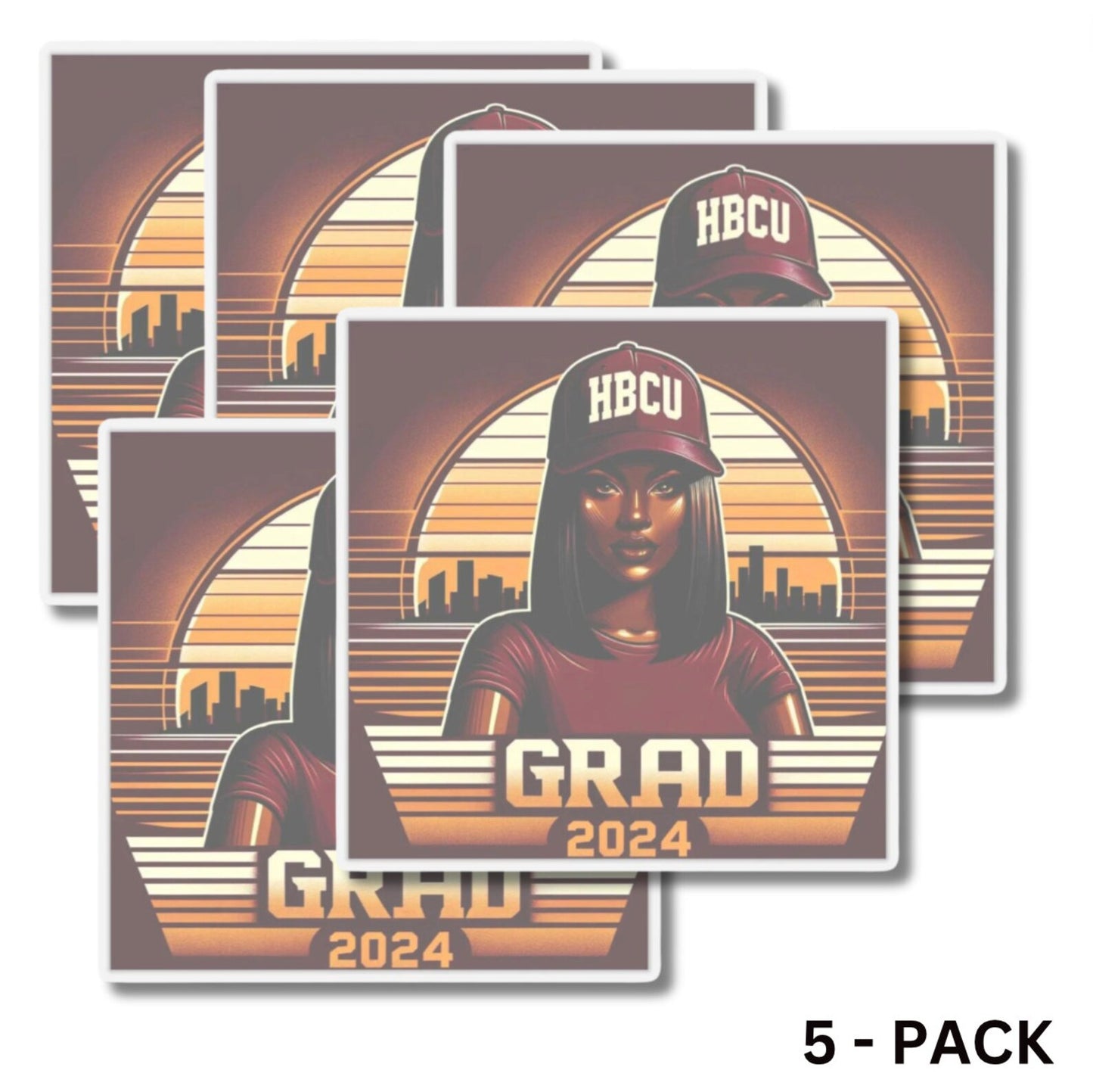 Pack of 5 - HBCU Grad 2024 Stickers, Proud African American Graduate Vinyl Decal