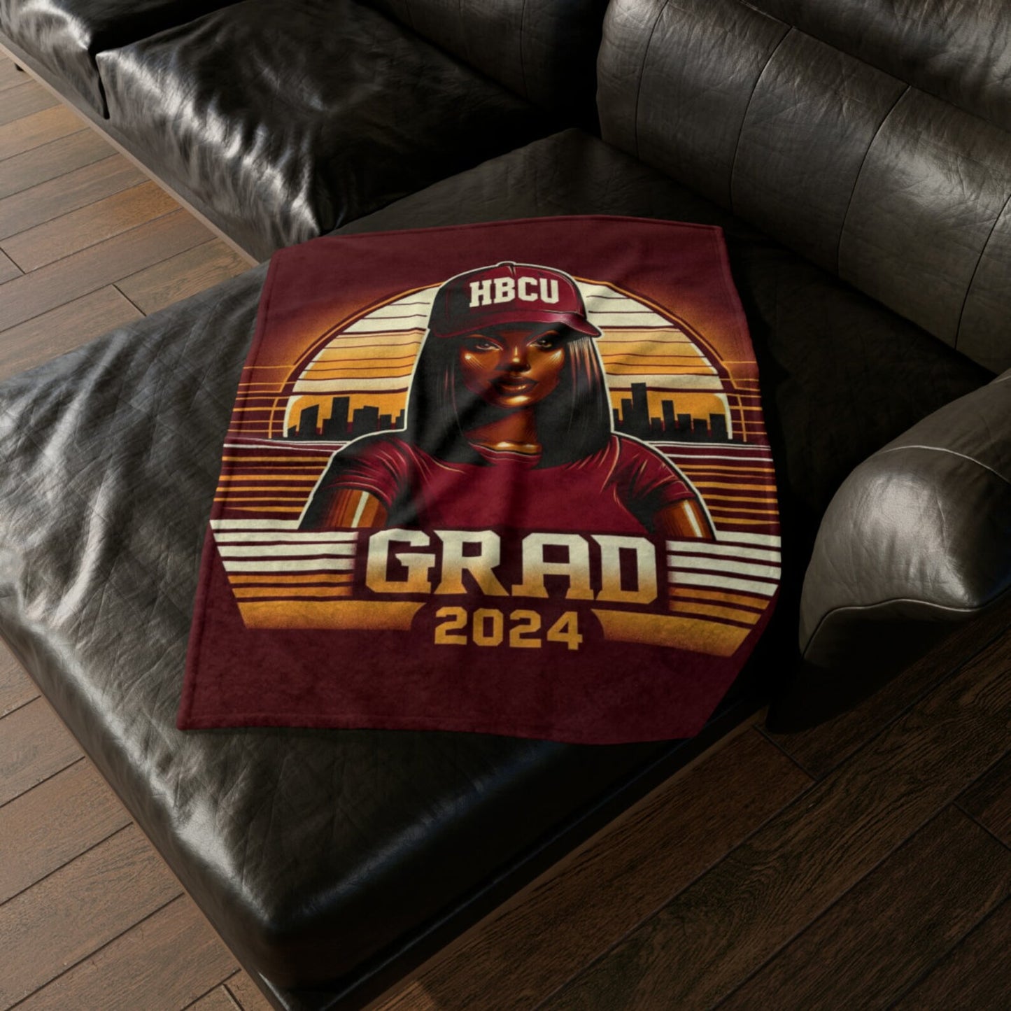 HBCU Graduate Celebration Throw Cover, Black & Educated Woman Gift, Class of 2024 Pro Black Graduation Decor