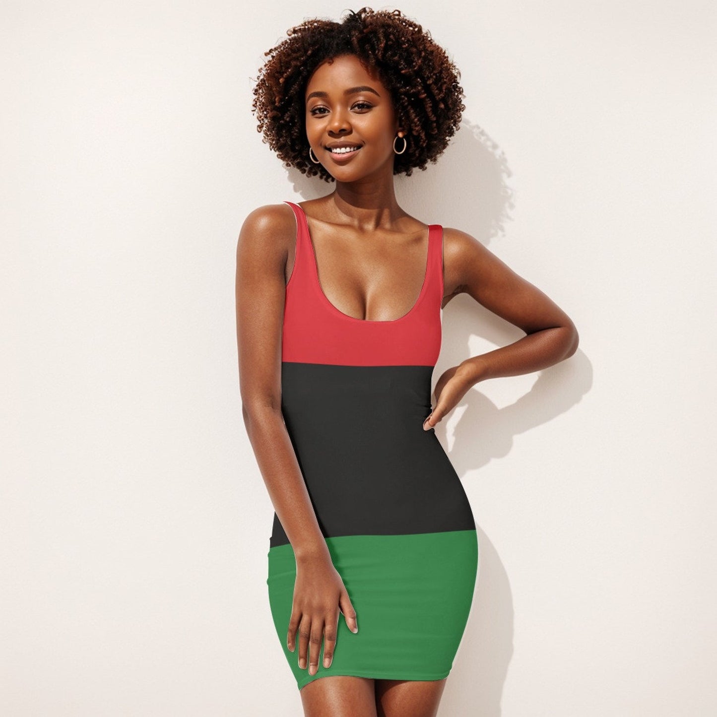 Pan African Bodycon Womens Dress, Red Black Green Dress, Afrocentric Womens Fashion, Plus Size Body Hugging Apparel