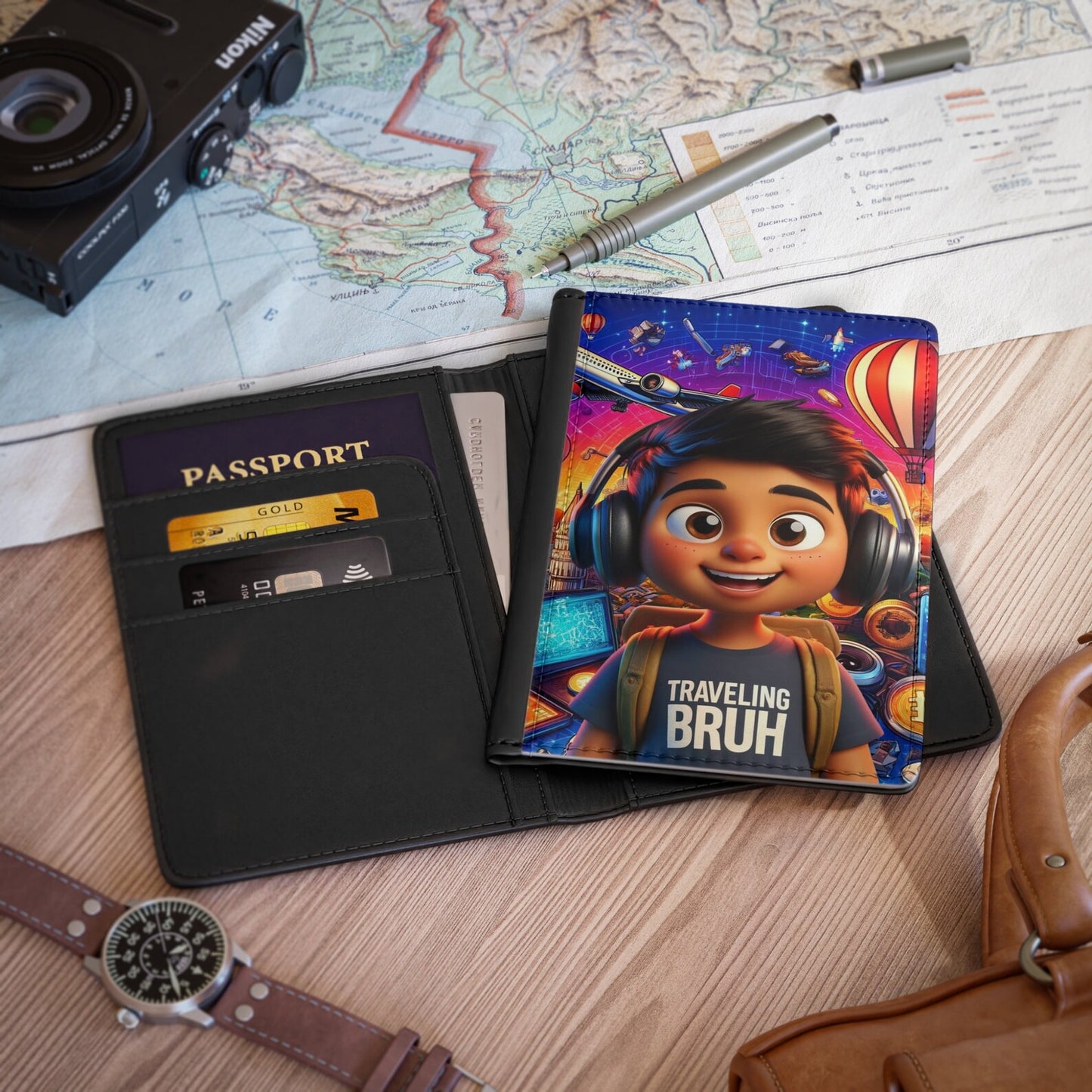 Bruh African American Boy Passport Cover, Black Boy Joy Travel Wallet