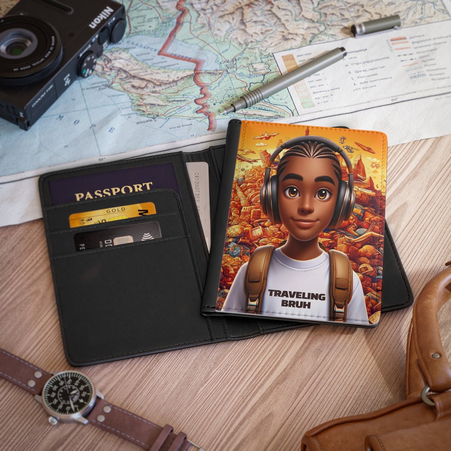 Bruh African American Boy Passport Cover, Black Boy Joy Travel Wallet