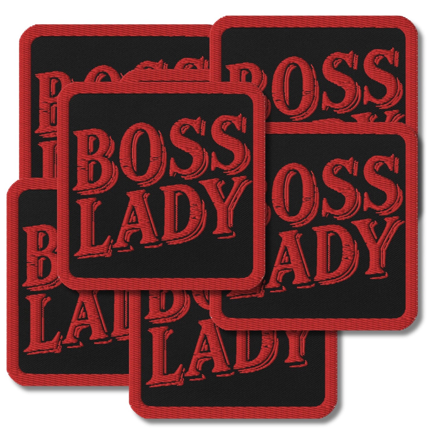 Boss Lady Embroidered Patch - Black Twill Fabric, Red Bold Letters