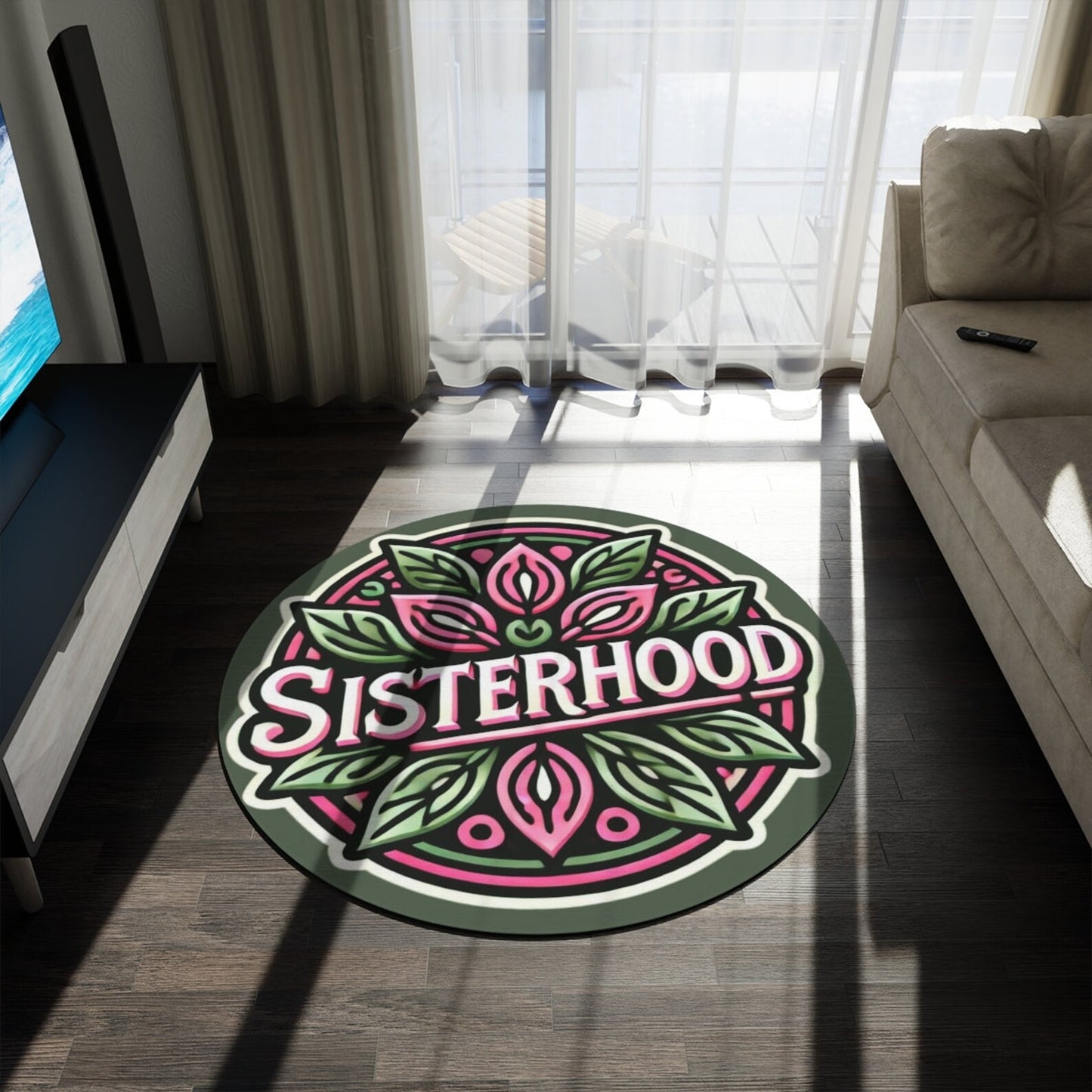 AKA Pink and Green Round Rug, 60" Sorority Sisterhood Decor, Alpha Kappa Alpha, Three Design Choices, Ideal Gift for AKA Sisters