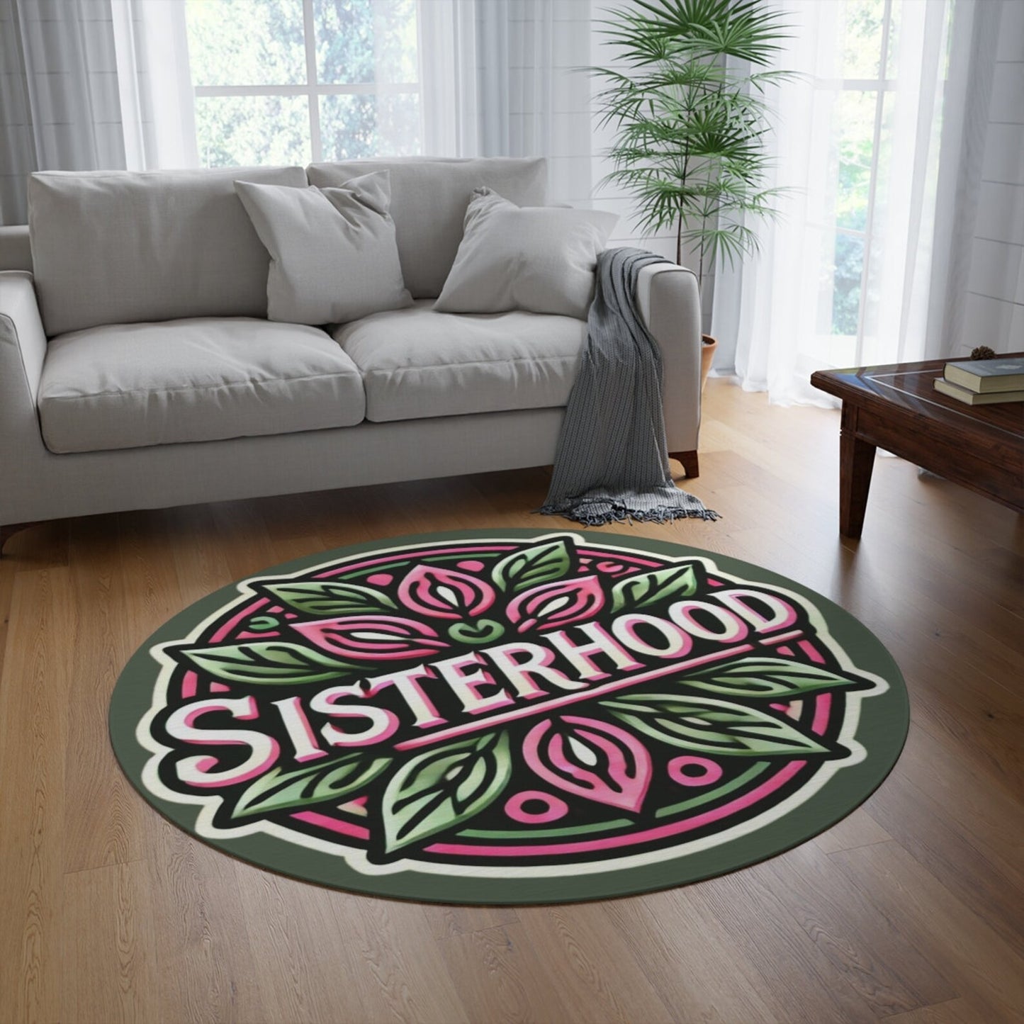 AKA Pink and Green Round Rug, 60" Sorority Sisterhood Decor, Alpha Kappa Alpha, Three Design Choices, Ideal Gift for AKA Sisters