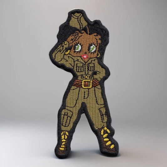 Military Melanated Betty, Black Betty Salute Iron On Patch, Black Woman Solider Patch, Black Queen Patch