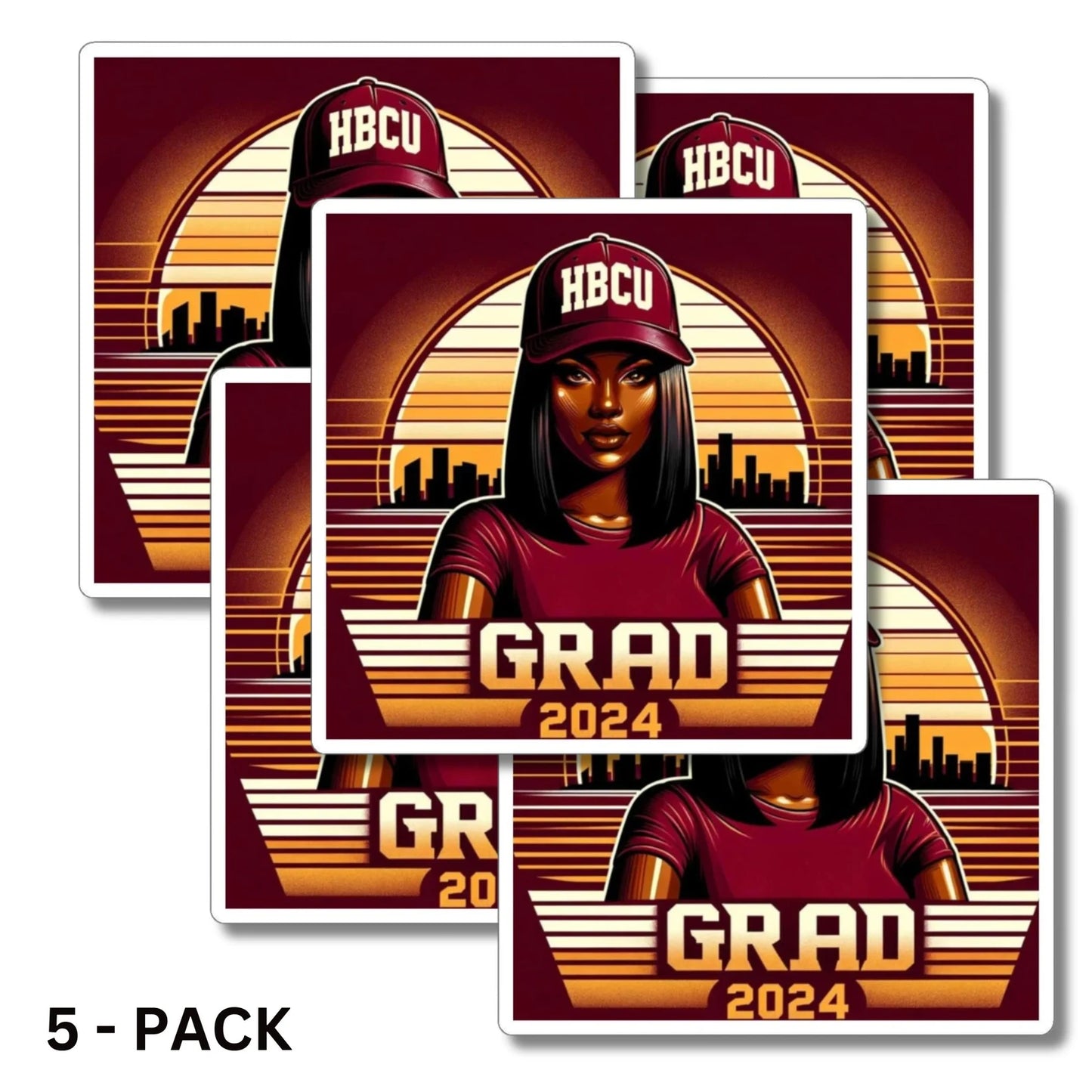 Pack of 5 - HBCU Grad 2024 Stickers, Proud African American Graduate Vinyl Decal