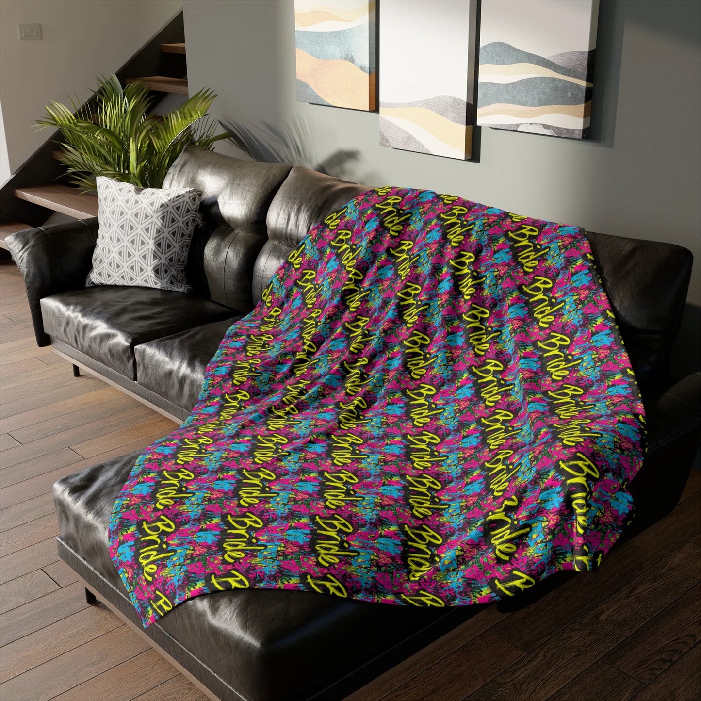 Graffiti Bride Pattern Soft Polyester Blanket, Bridal Party Minky Blanket