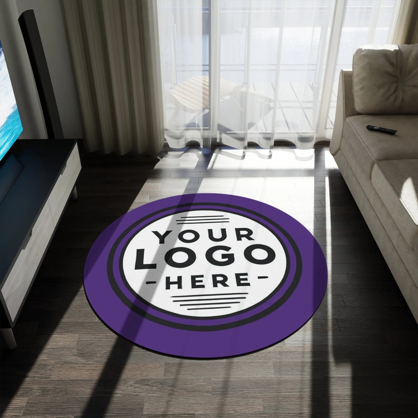 Custom Round Rug, Add Your Logo or Photo, All Colors, High-Resolution, 60" Polyester Chenille, Ideal for Businesses and Home Gun Rooms