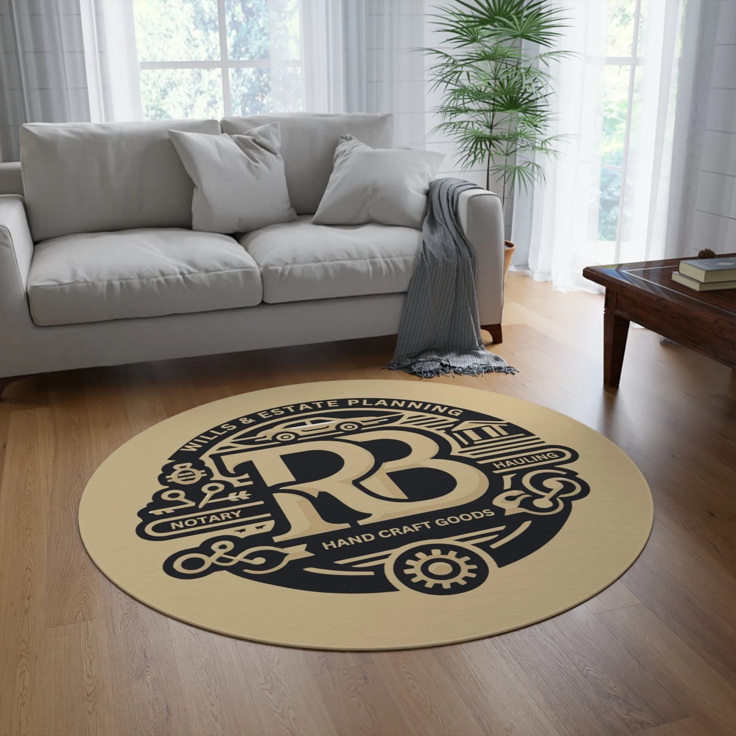 Custom Round Rug, Add Your Logo or Photo, All Colors, High-Resolution, 60" Polyester Chenille, Ideal for Businesses and Home Gun Rooms