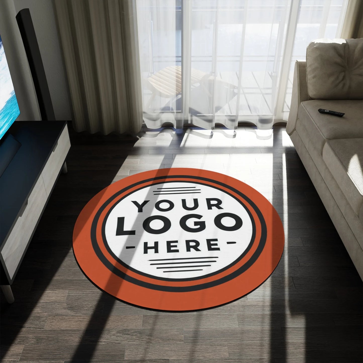 Custom Round Rug, Add Your Logo or Photo, All Colors, High-Resolution, 60" Polyester Chenille, Ideal for Businesses and Home Gun Rooms