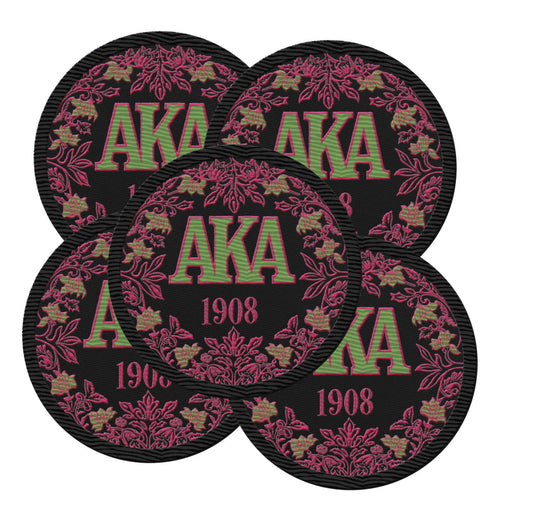 AKA 1908 Pink & Green Embroidered Patch, 3-Inch Round Iron-On/Sew-On Patch