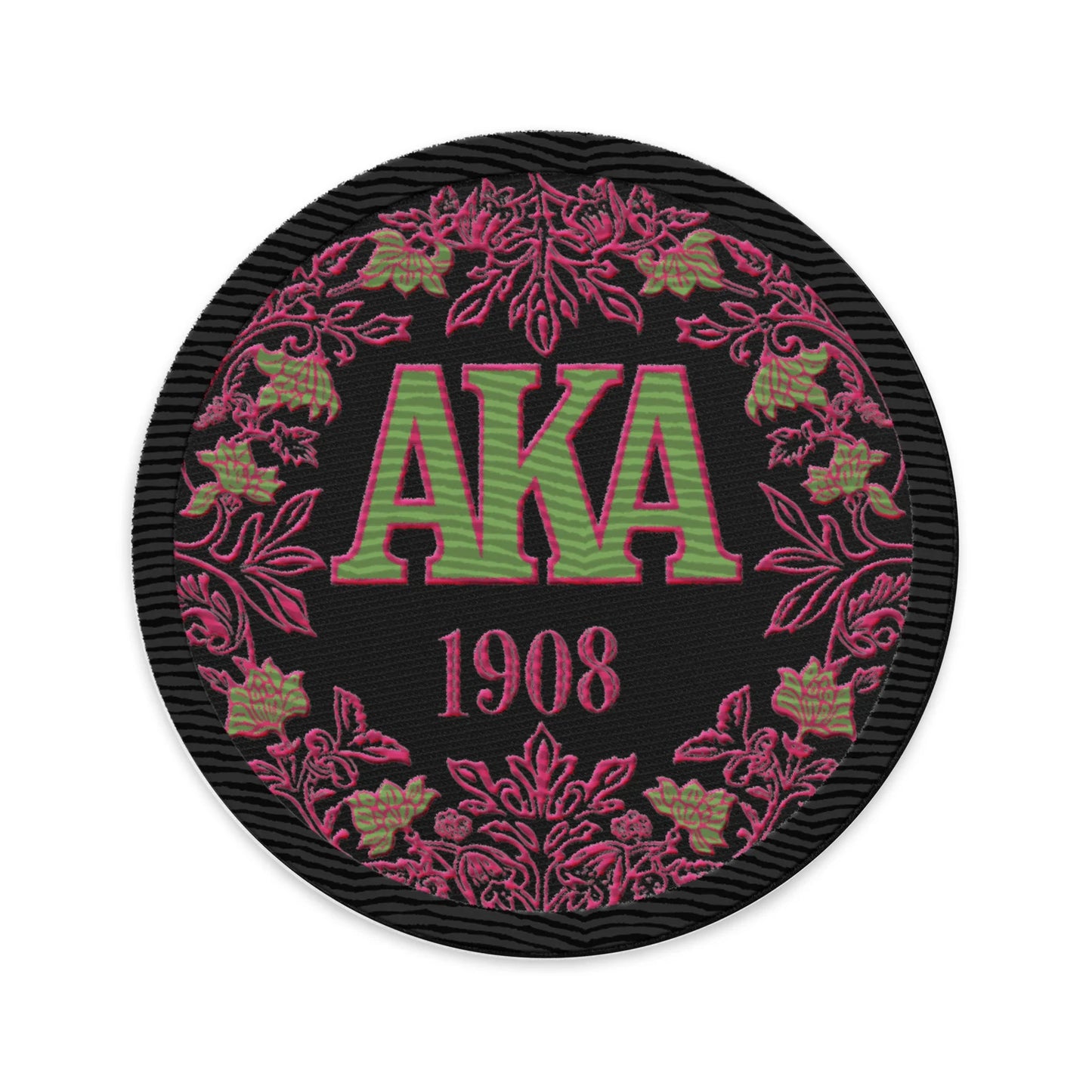 AKA 1908 Pink & Green Embroidered Patch, 3-Inch Round Iron-On/Sew-On Patch