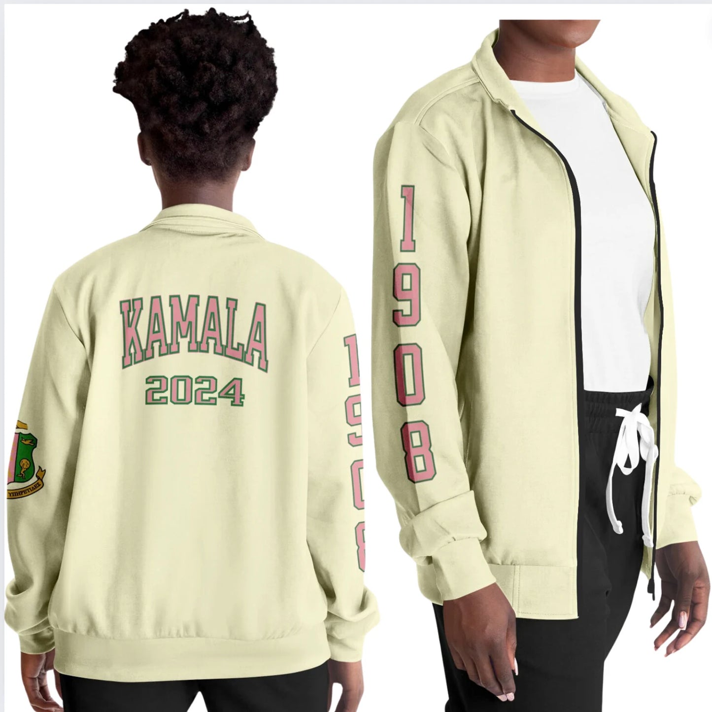 AKA Women's Kamala Harris For President 2024 Track Jacket, AKA Crest, Alpha Kappa Alpha Sorority Apparel