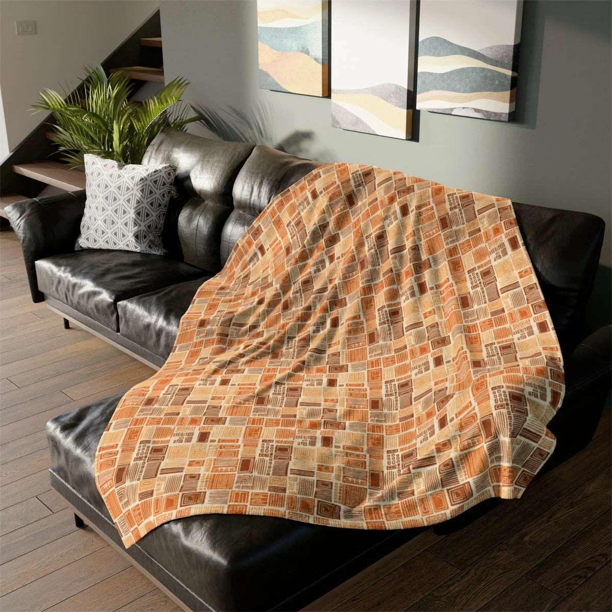 Beige Earth Tone Traditional African MudCloth Print Throw Cover